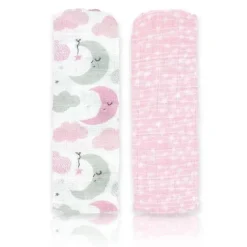 Rose Textiles Têxteis Rosa - 2 unidades de cobertores de musselina para bebê menina, rosa estrela/onda New