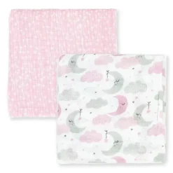 Rose Textiles Têxteis Rosa - 2 unidades de cobertores de musselina para bebê menina, rosa estrela/onda New