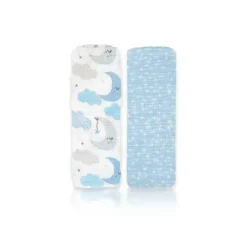 Rose Textiles Têxteis Rosa - 2 unidades de cobertores de musselina para bebês meninos, azul estrela/onda Hot