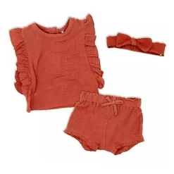 Rose Textiles Têxteis Rosa - Conjunto 3Pk Baby Girl Musselina, Terracota Fashion