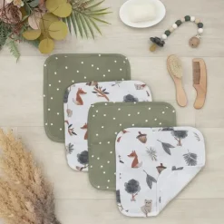 Living Textiles Têxteis Vivos - 4Pk Panos BabyWash, Retiro Florestal/Olive Dots Best