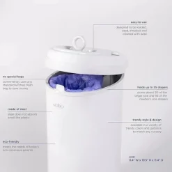 Ubbi - Balde de fraldas com trava de odor em aço, branco Fashion