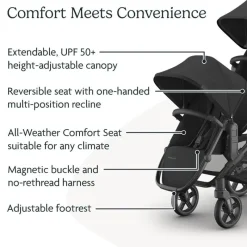 Uppababy - Rumbleseat V3 Second Lower Seat, Jake (Charcoal/Carbon Frame/Black Leather) New