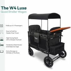 WonderFold Wagon Stroller WonderFold - W4 Luxe Quad Stroller Wagon (4 lugares), preto vulcânico Fashion
