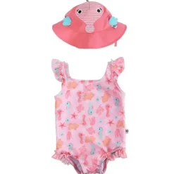Zoocchini - conjunto de maiô e chapéu de sol com babados para bebê 2 unidades, cavalo marinho Sale