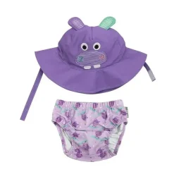 Zoocchini Zoochini - Conjunto de Fraldas de Banho e Chapéu de Sol para Bebês, O Hipopótamo Fashion