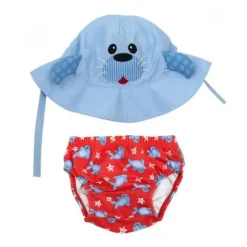 Zoocchini Zoochini - conjunto de fraldas de banho e chapéu de sol para bebês, Sunny The Seal Fashion
