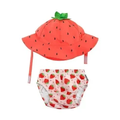 Zoocchini Zoochini - Conjunto de Fraldas de Banho e Chapéu de Sol para Bebês, Morango New