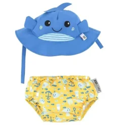 Zoocchini Zoochini - conjunto de fraldas de banho e chapéu de sol para bebês Willy a baleia New